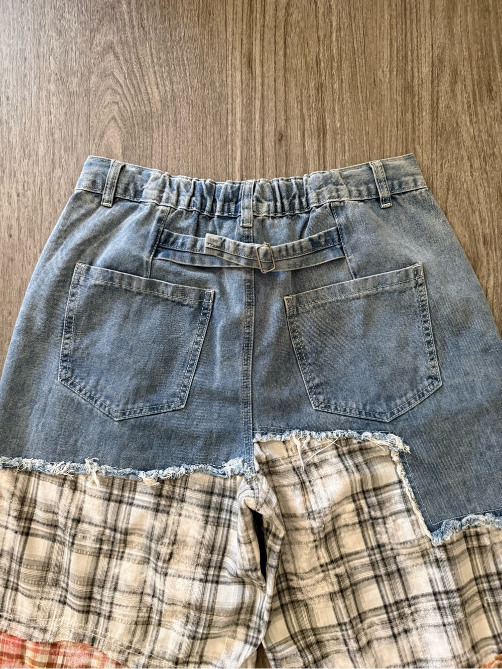 POL Light Blue Denim & Plaid Patchwork Pants NWOT - Picture 3 of 9
